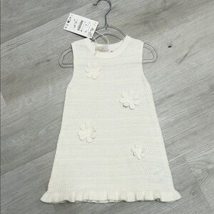 Zara Cream Sleeveless Kids Dress with Floral Details